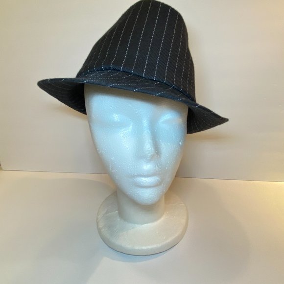 Unisex Black Fedora Hat White Thin Stripes - Picture 5 of 6